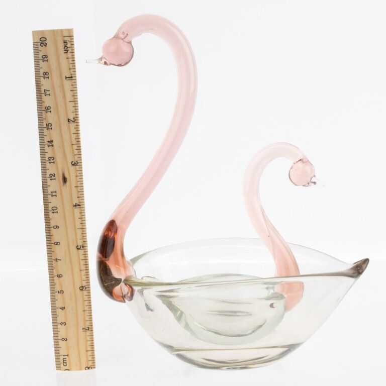 Pair Of Murano Hand Blown Venetian Glass Swan Bowls photo for sale