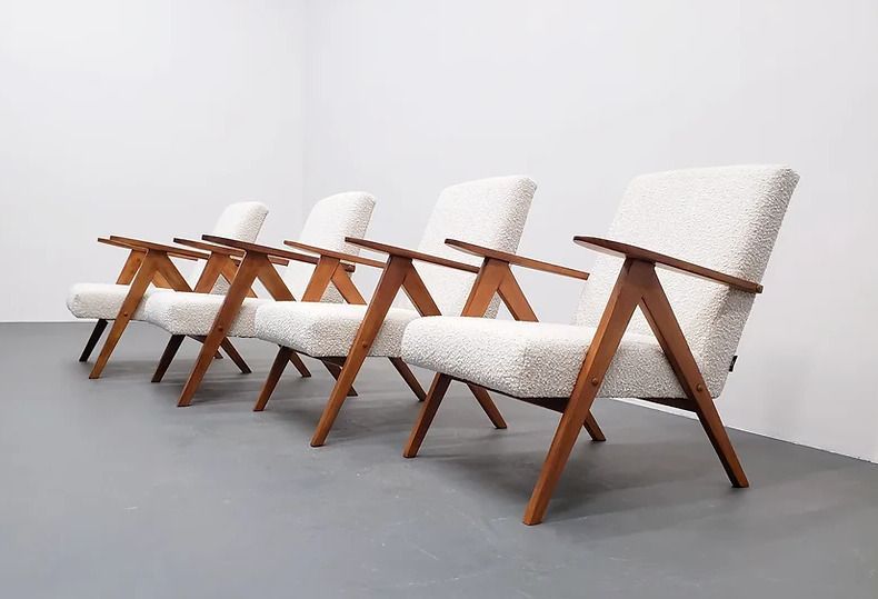 1960 Mid Century Easy Chair Model B 310 Var In Ivory Boucle