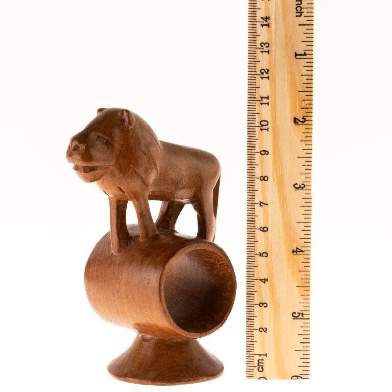 African Ethnographic Carved Wood Lion Napkin Ring photo for sale