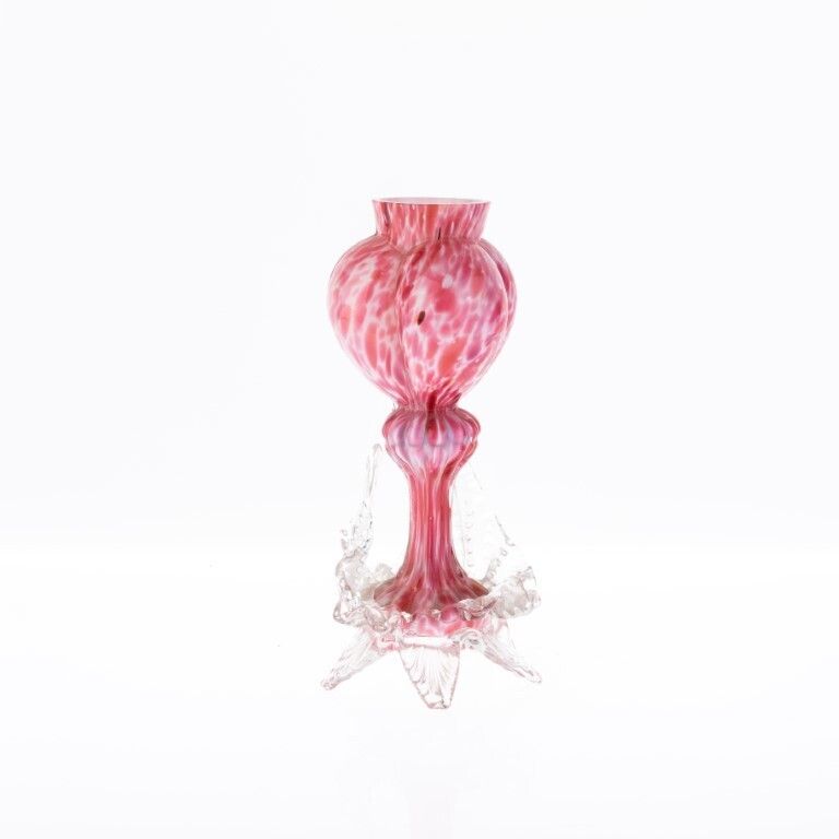 Antique Art Nouveau Bohemian Franz Welz Mottled Pink Hand Blown Glass Vase