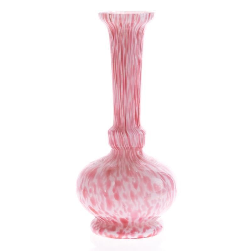 Art Deco Bohemian Hand Blown Pink Splatter Glass Fluted Vase