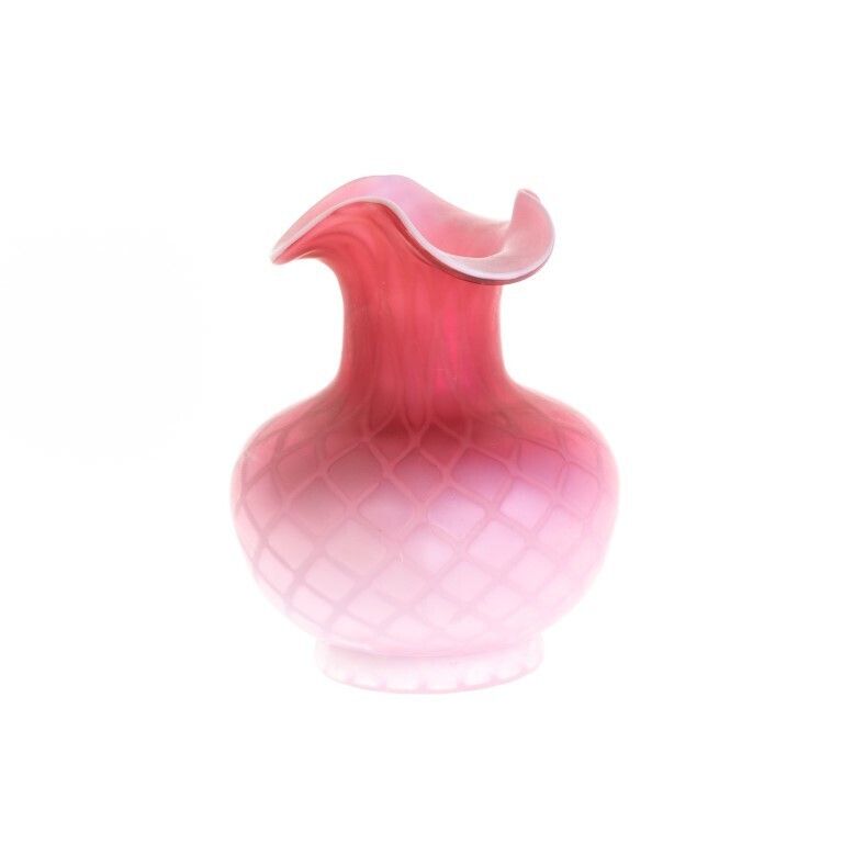 Antique Victorian Diamond Quilted Satin Glass Vase By Mt. Washington 19th Century photo furniture