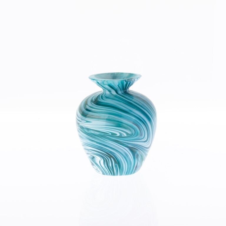 Mid Century Turquoise Hand Blown Studio Glass Swirl Vase photo furniture