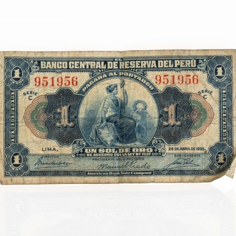 1 Sol De Oro Banknote From Banco Central De Reserva Del Peru, Dated 1935 photo furniture