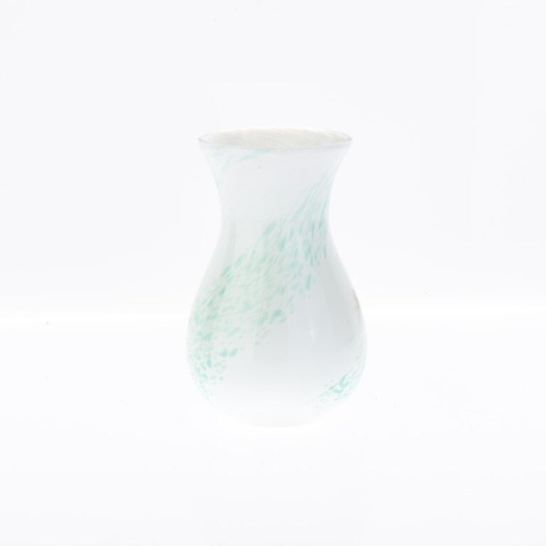 Mid Century Caithness Scottish Mottled Green And White Studio Glass Vase photo for sale