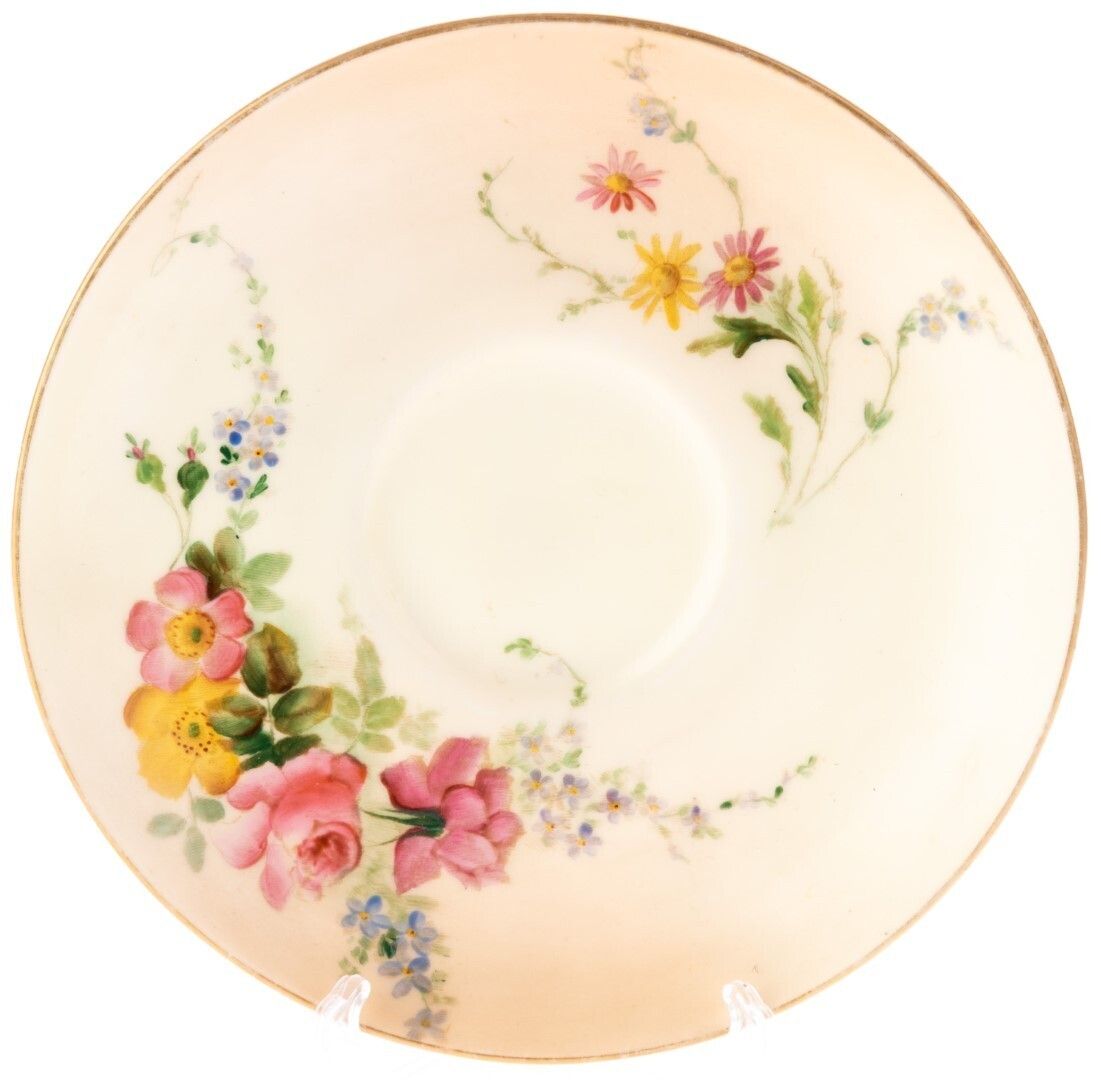 Antique Royal Worcester Art Nouveau Hand Painted Blush Porcelain Floral Plate