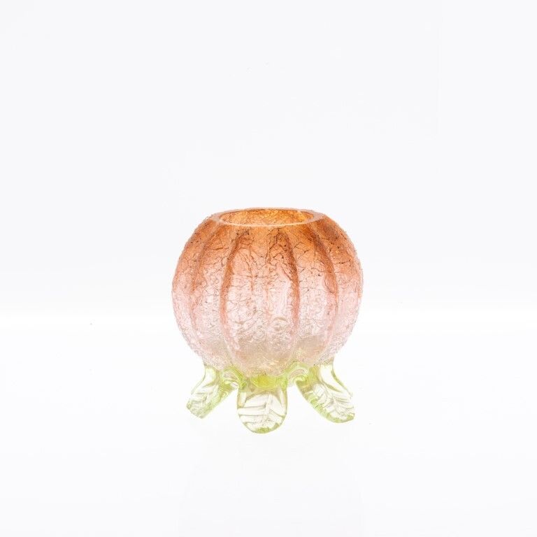 Antique Art Nouveau Crackle Glass Pumpkin Vase In The Manner Of Kralik photo furniture