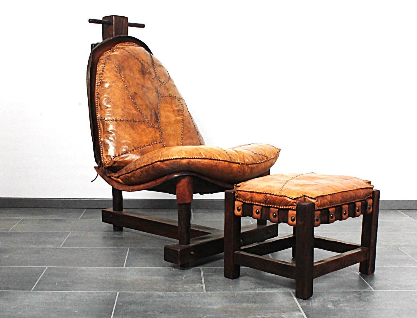 Brazilian Leather Armchair And Table, Set Of 2