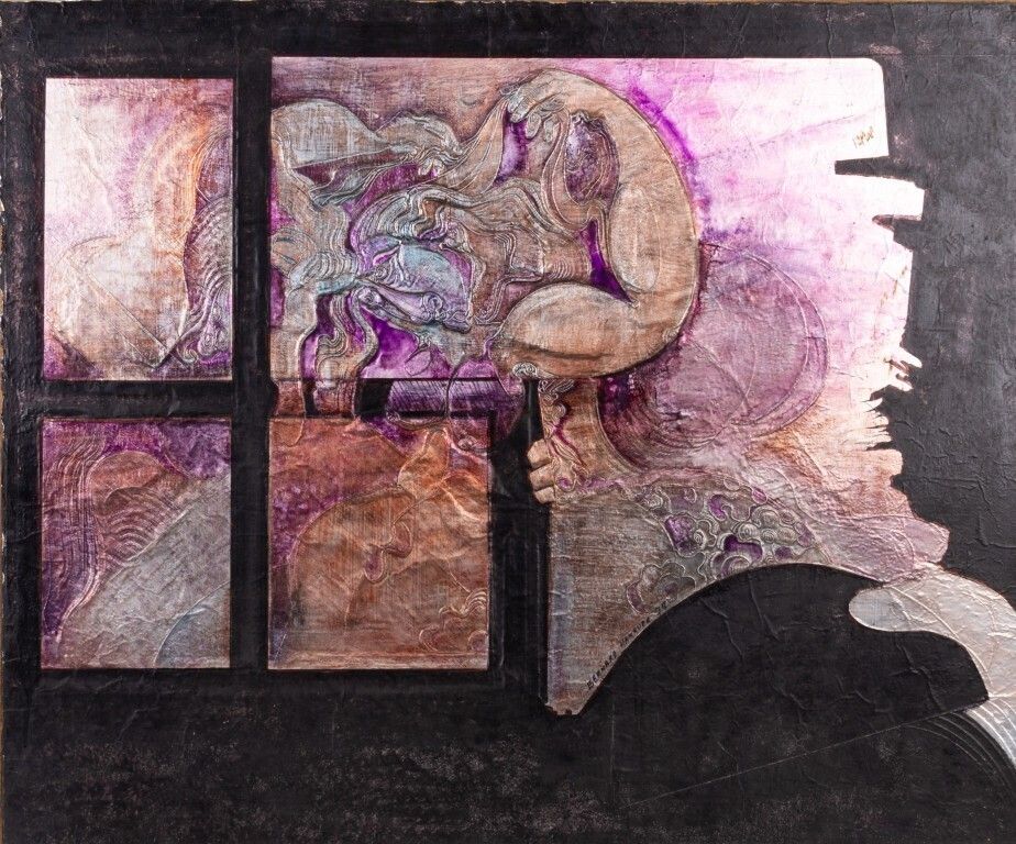 Large German Abstract Mixed Media Painting Ca. 1978