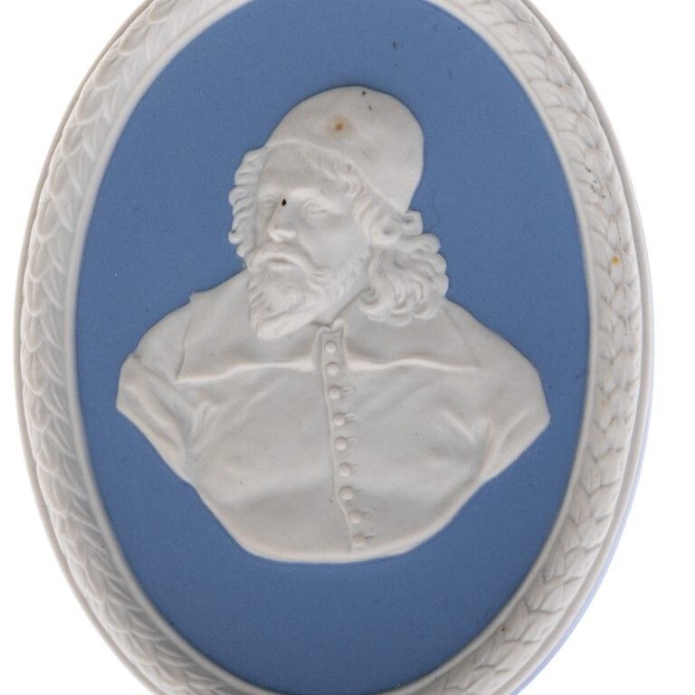 Wedgwood Blue Jasperware Ceramic Porcelain Inigo Jones Portrait Medallion Laurel Leaf Plaque Limited To 200 photo furniture