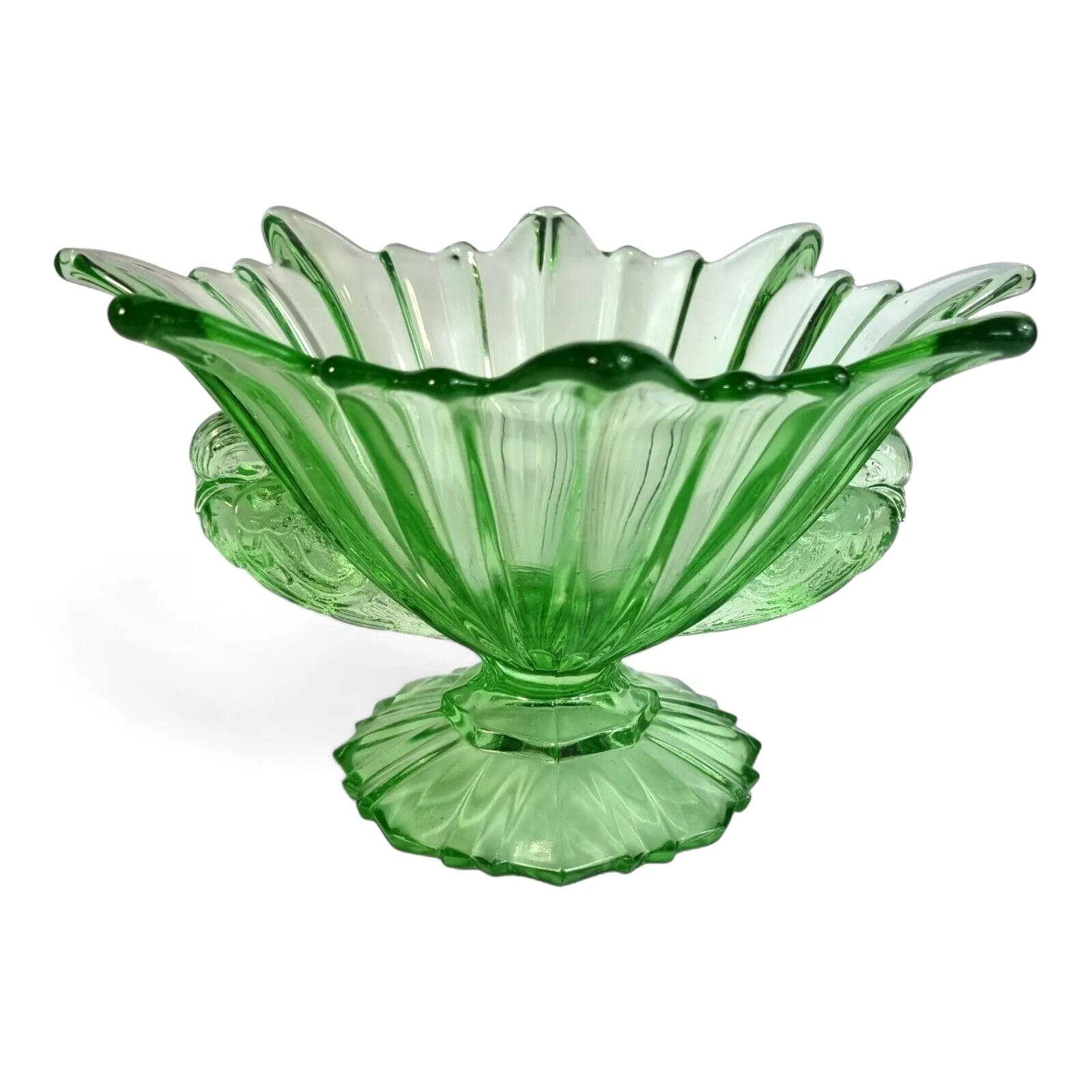 Art Deco Green Glass  Bowl Pedestal Bird Glass Mark To Base Sts Abel Yugoslavia photo vinterior