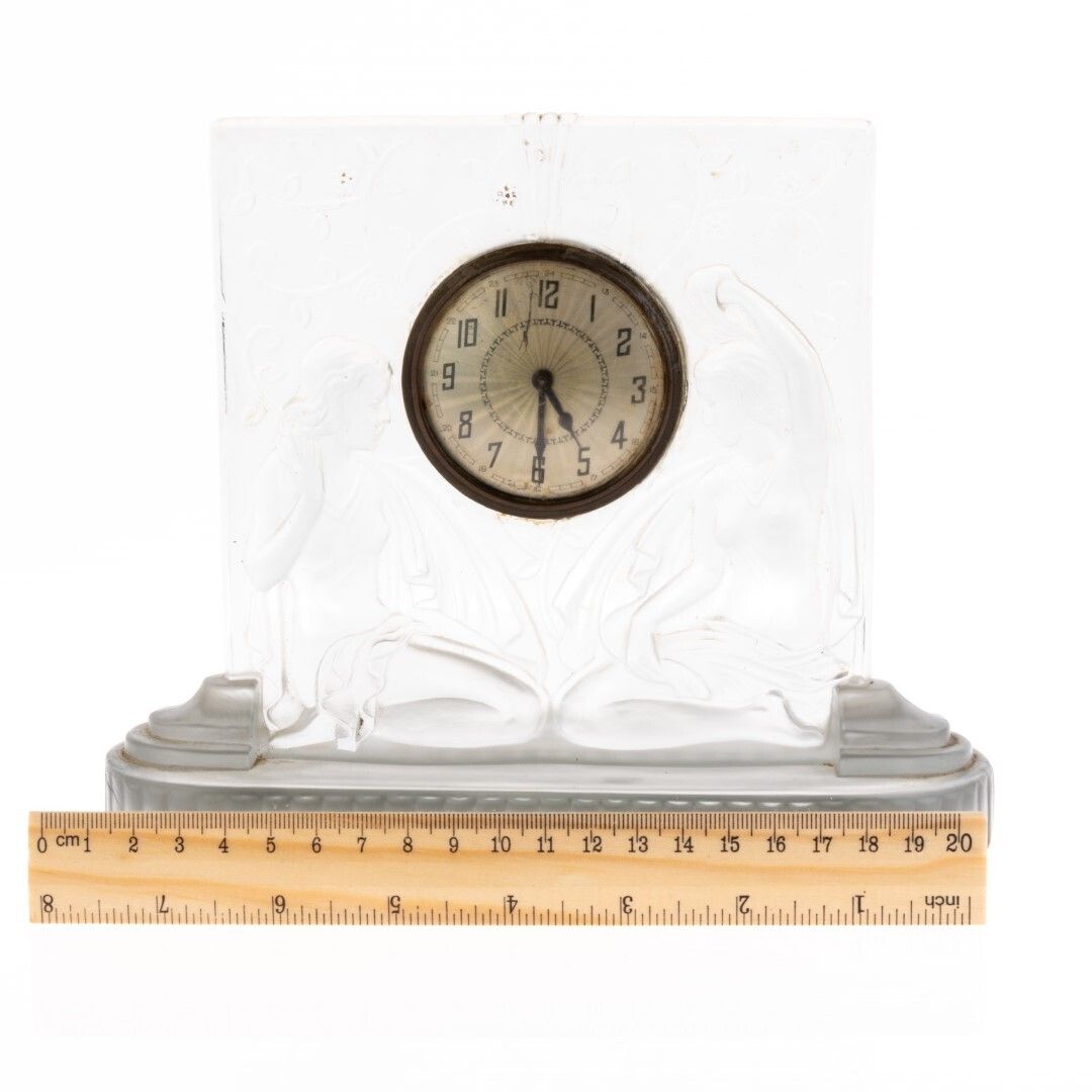 Antiq Art Deco Nudes Frosted Glass Mantel Clock In The Manner Of Lalique photo for sale