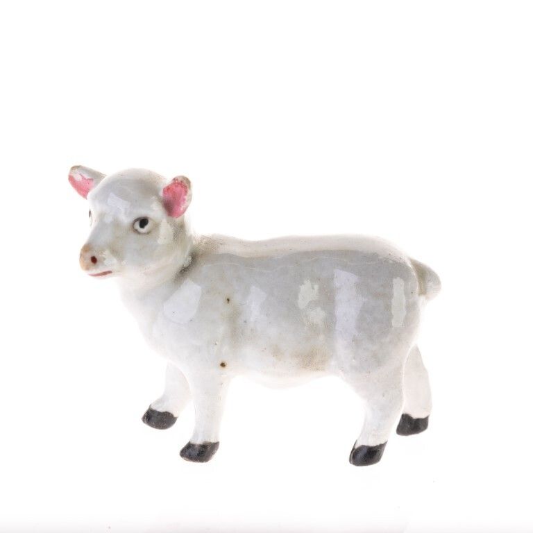 Antique Glazed Porcelain Sheep Figure 19th Century