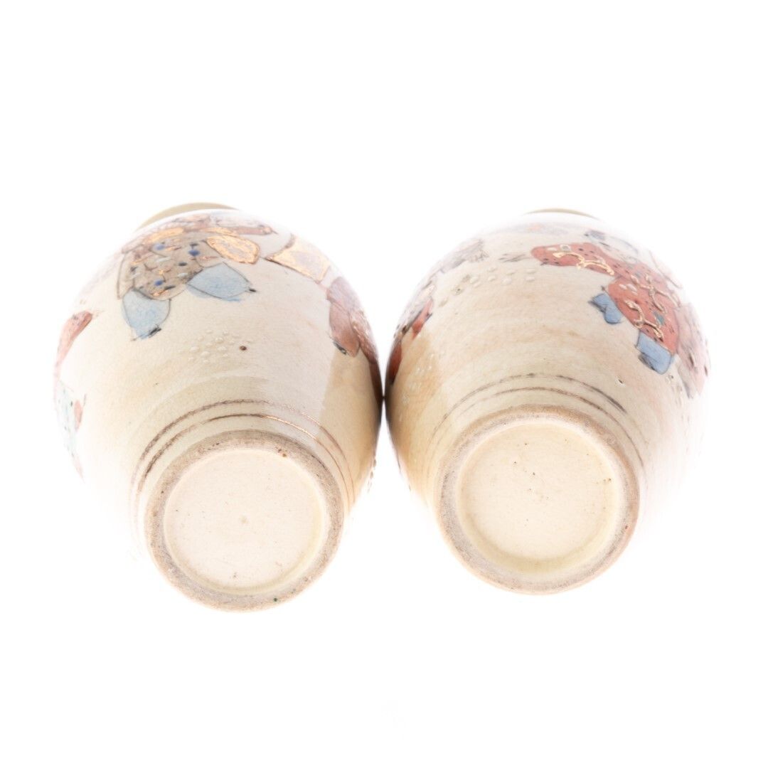 Antique Set Of Japanese Hand Painted Satsuma Pottery Ceramic Vases, Meiji Period photo furniture