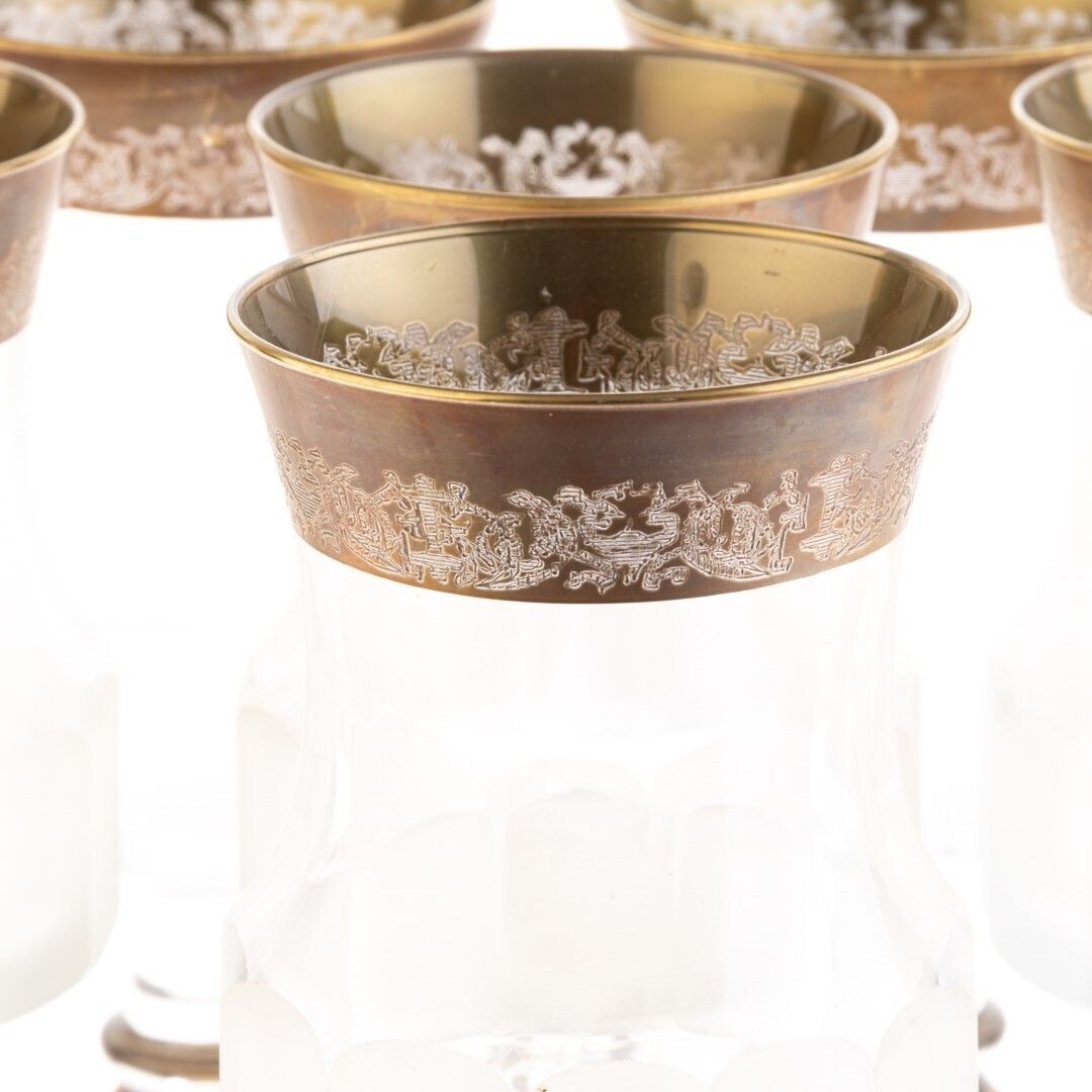 Antique Set Of Six Antique Gilded Baccarat Style Glass Goblets photo furniture