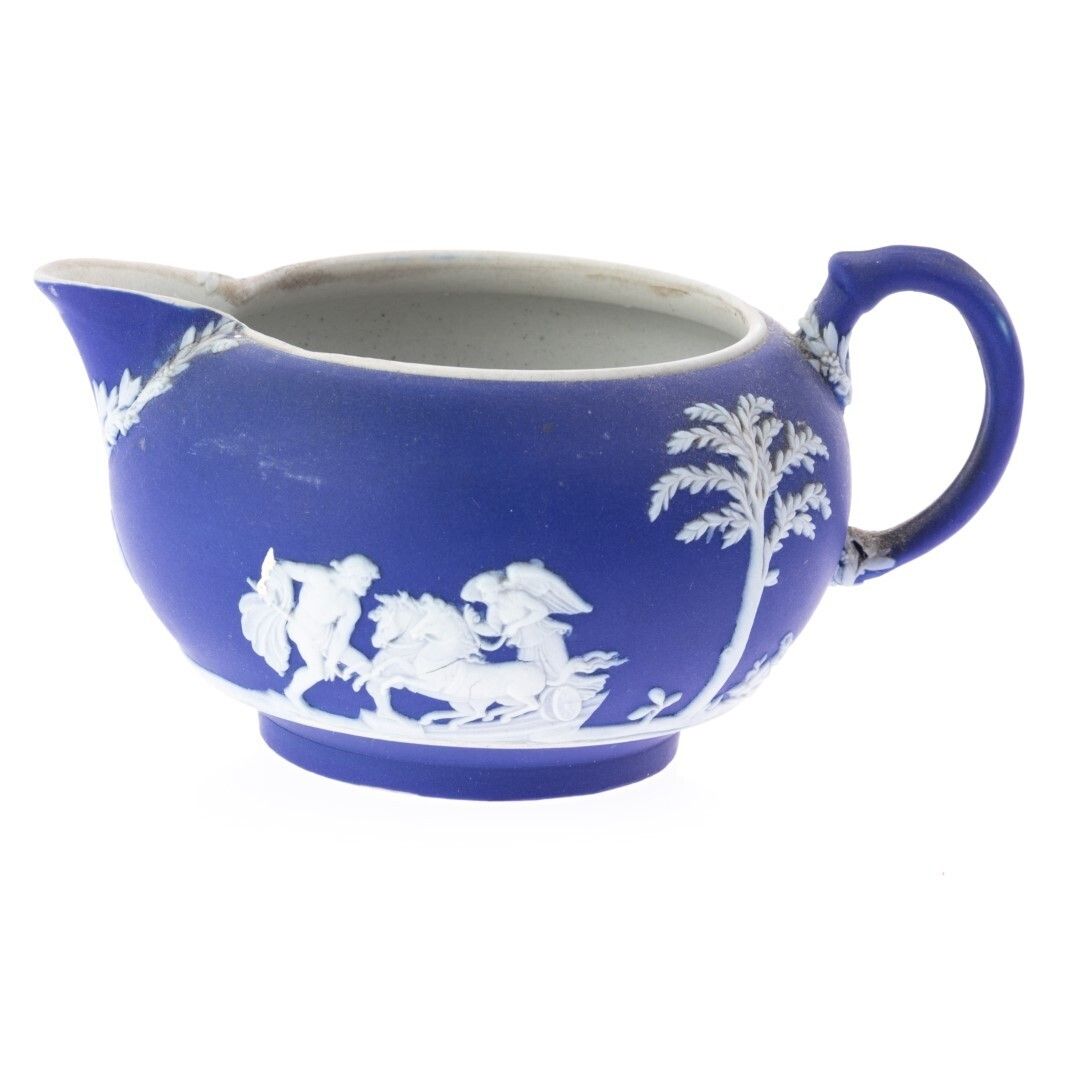 Antique Wedgwood Portland Blue Jasperware Bas Relief Cameo Creamer Jug 19th Century