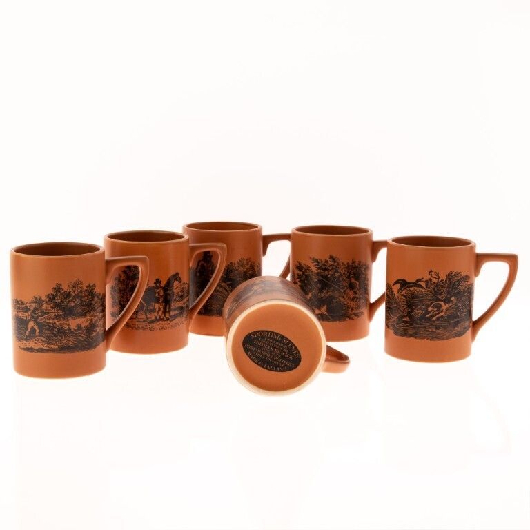 Six Portmeirion Porcelain Ceramic Mugs Depicting Sporting Scenes photo furniture