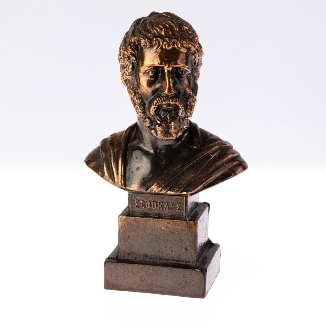 Mid Century Cast Copper Bust Sculpture Of Ancient Greek Philospher Sophocles