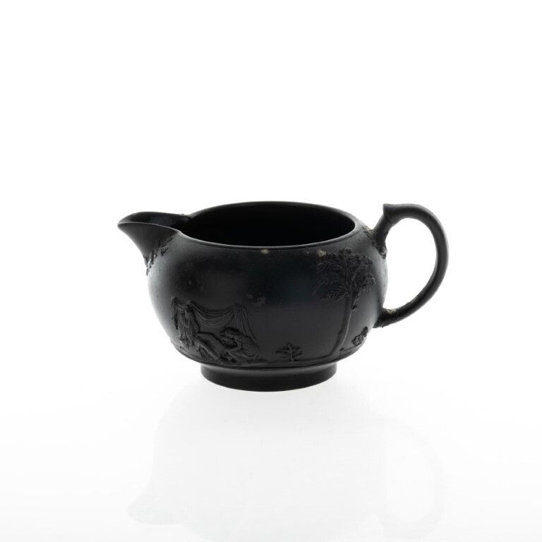 Antique Wedgwood Black Basalt Jasperware Ceramic Porcelain Bas Relief Creamer Jug 19th Century
