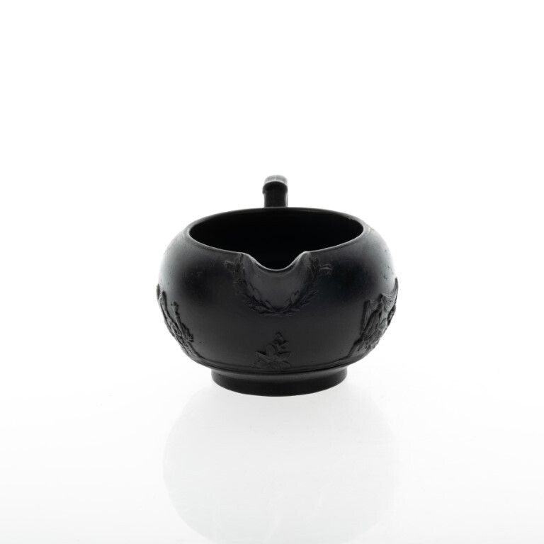 Antique Wedgwood Black Basalt Jasperware Ceramic Porcelain Bas Relief Creamer Jug 19th Century photo furniture