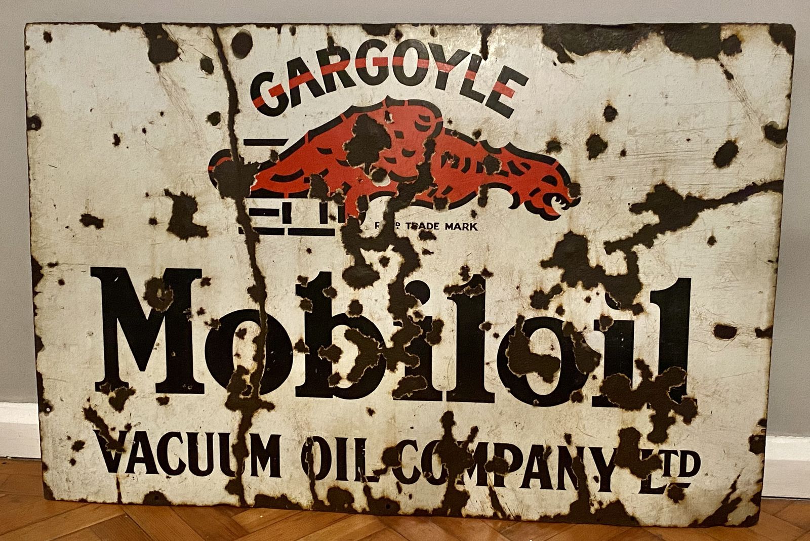 Old Gargoyle Mobil Oil Vacuum Oil Company Enamel Garage Sign Shell Bp National Benzole Gas Pump Dealer Dealership Billboard Metal Sign Extra Large photo furniture