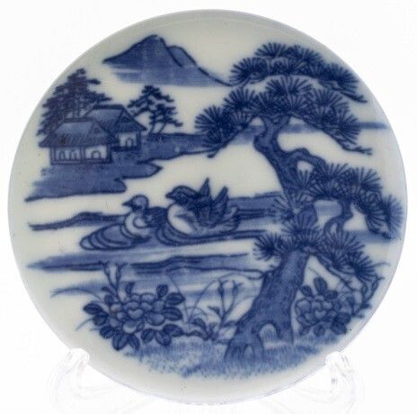 Blue And White Chinese Porcelain Ceramic Lidded Box Depicting Ducks In A Landscape