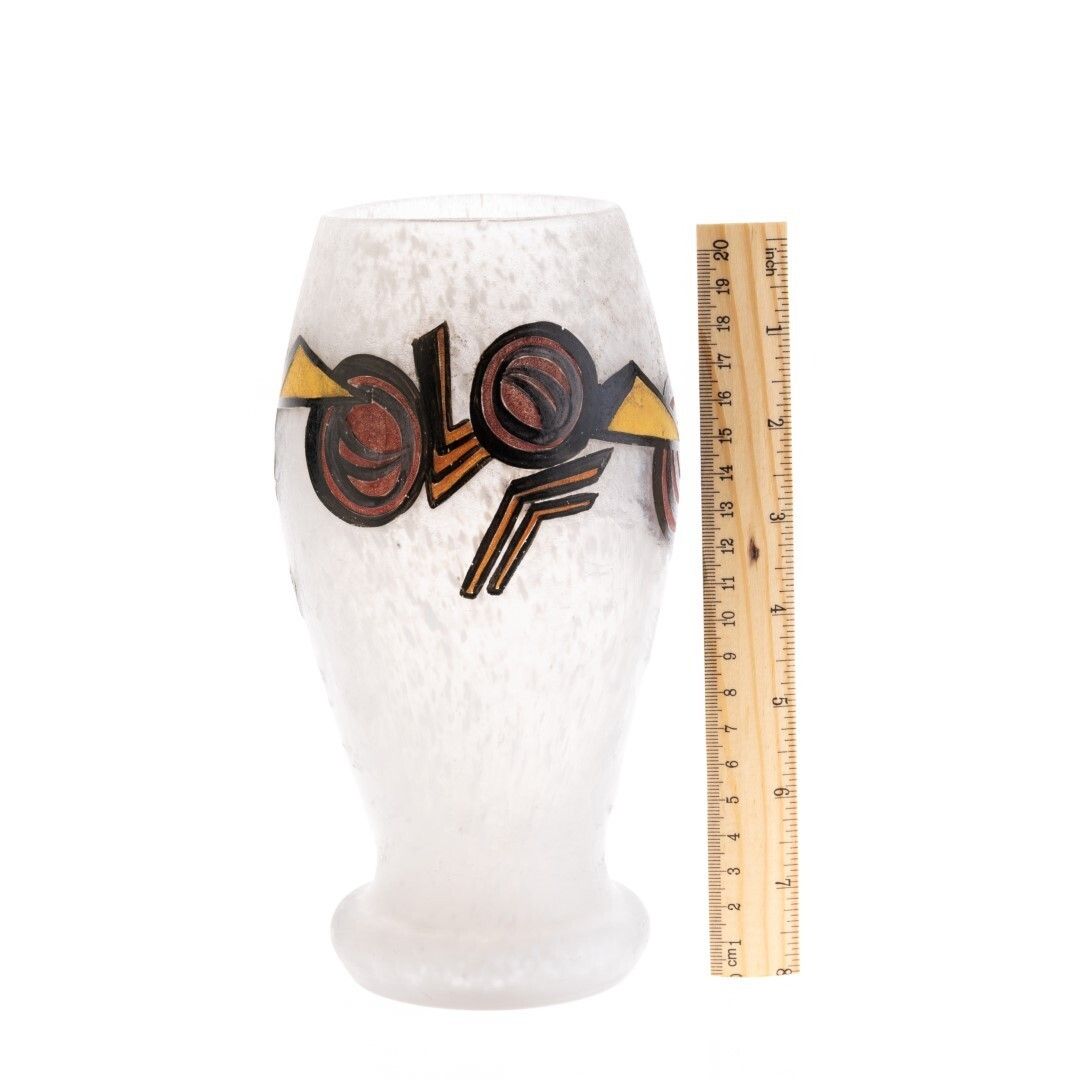 Art Deco Signed Legras French Cubist Frosted Mottled Glass Vase photo for sale