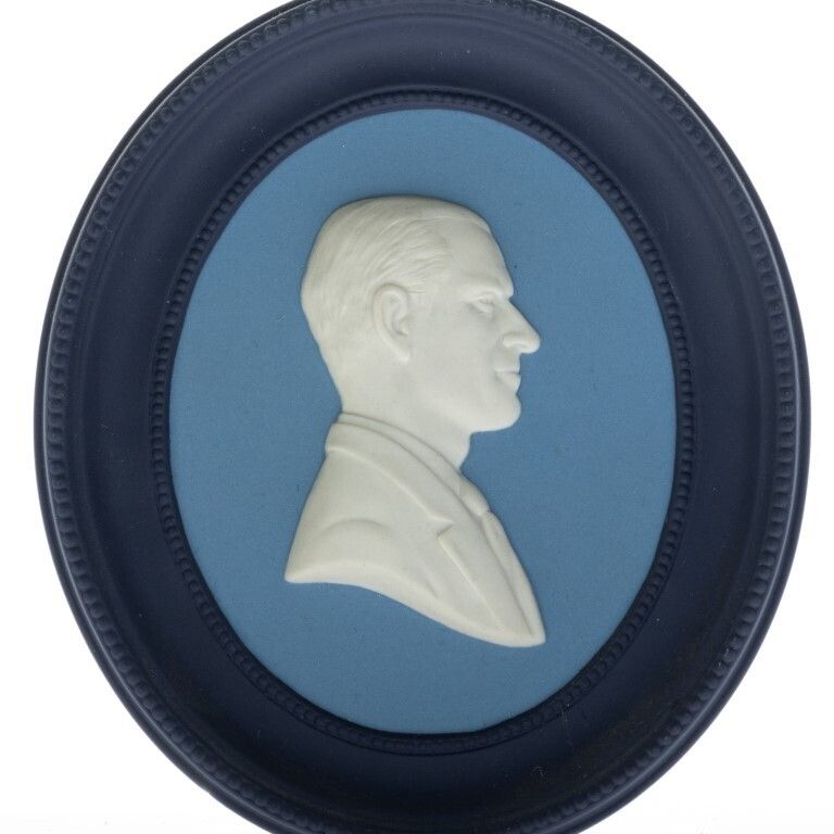 Wedgwood Blue Jasperware Ceramic Porcelain Prince Philip Portrait Medallion Plaque photo furniture