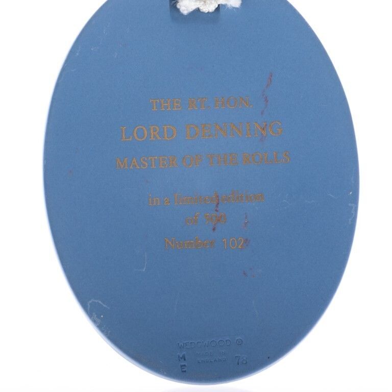 Wedgwood Blue Jasperware Ceramic Porcelain Lord Denning Portrait Medallion Laurel Leaf Plaque photo 85.0