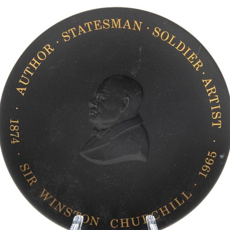 Wedgwood Black Basalt Jasperware Ceramic Porcelain Sir Winston Churchill Centenary Plate photo furniture