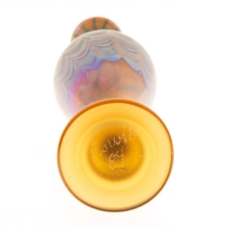 Loetz Style Signed Keith Bowlby Iridescent Hand Blown Studio Glass Vase photo furniture