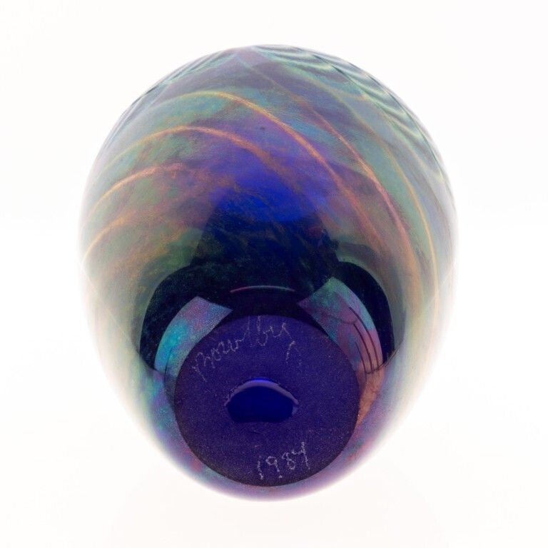 Loetz Style Signed Keith Bowlby Iridescent Hand Blown Studio Glass Vase photo furniture