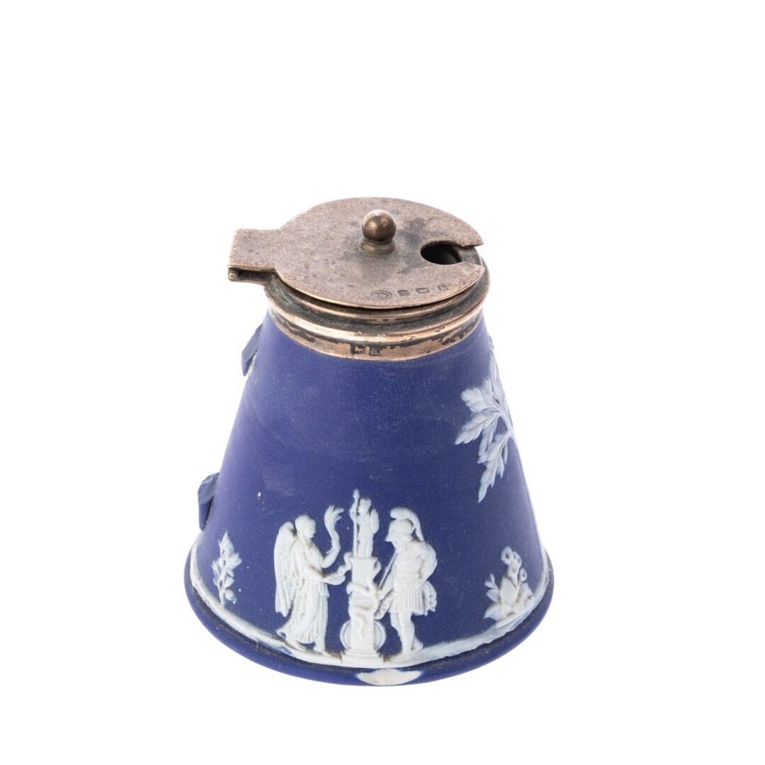 Antique Edwardian Wedgwood Blue Jasperware Preserve Jar With Sterling Top Hallmarked Birmingham 1907