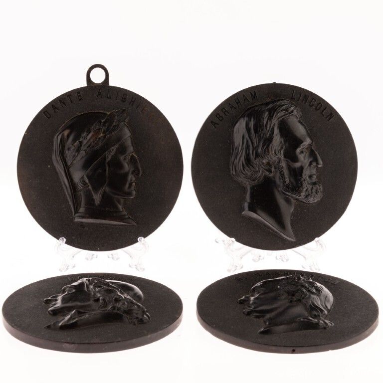 Antique Set Of Four Bois Durci Medallion Wall Portrait Plaques 19th Century photo furniture