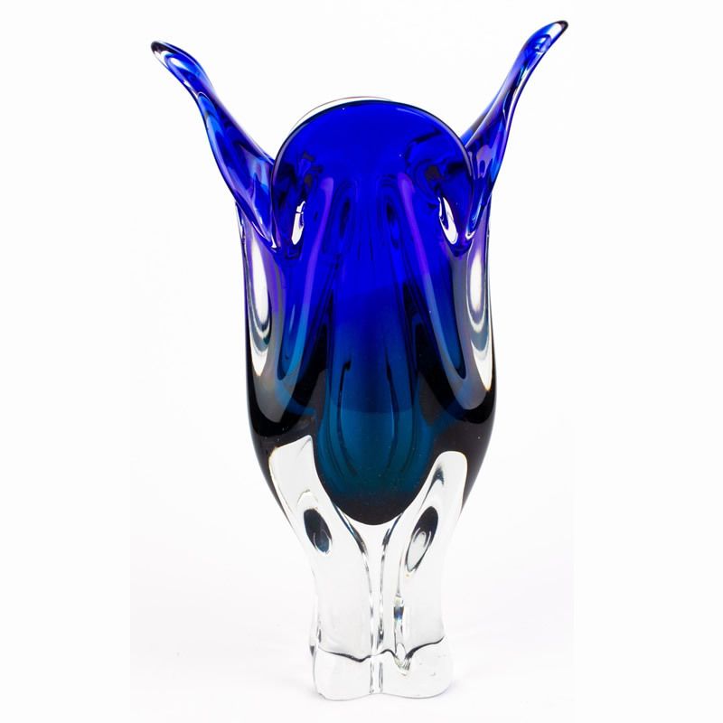 Mid Century Josef Hospodka For Chribska Czech Blue Glass Vase