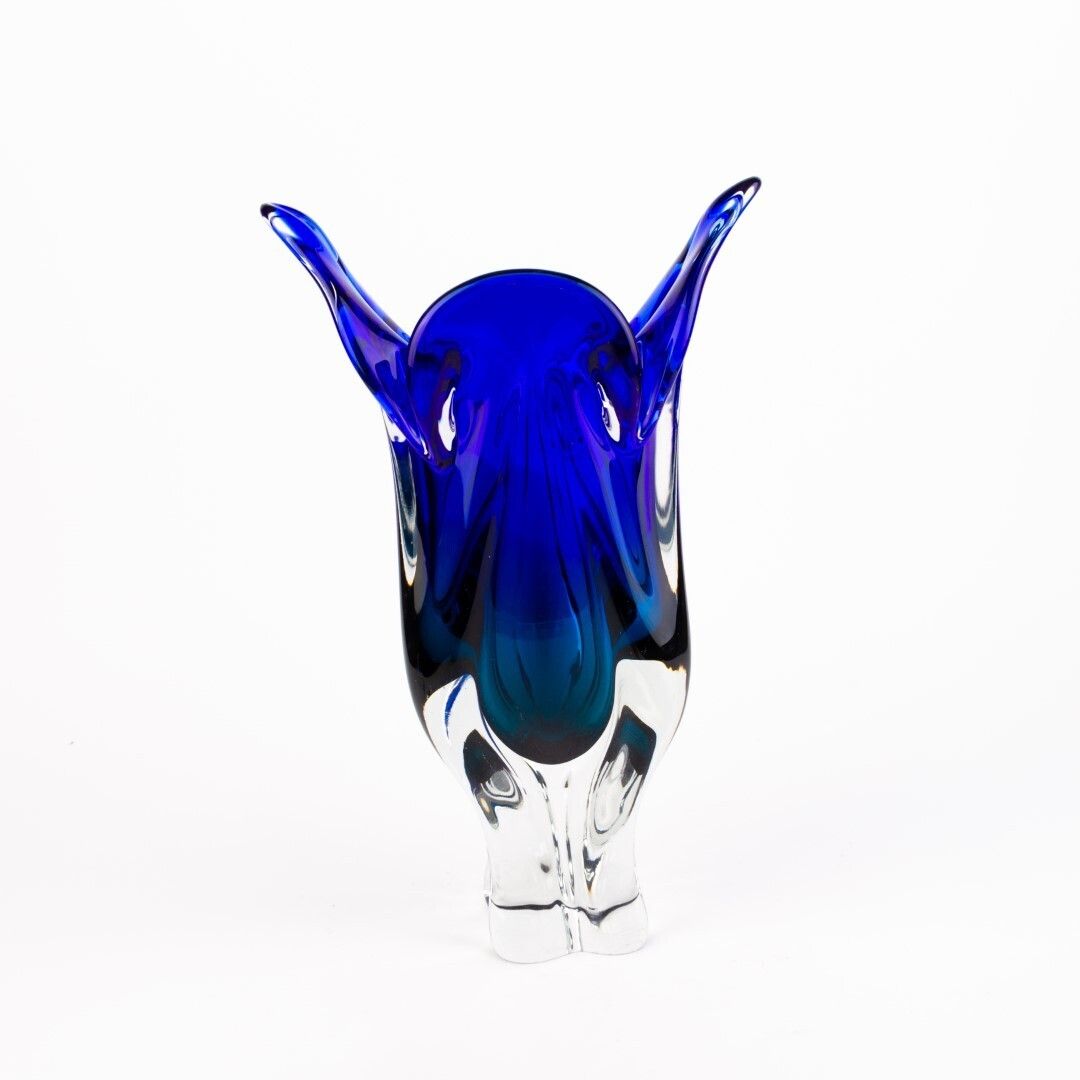 Mid Century Josef Hospodka For Chribska Czech Blue Glass Vase photo for sale