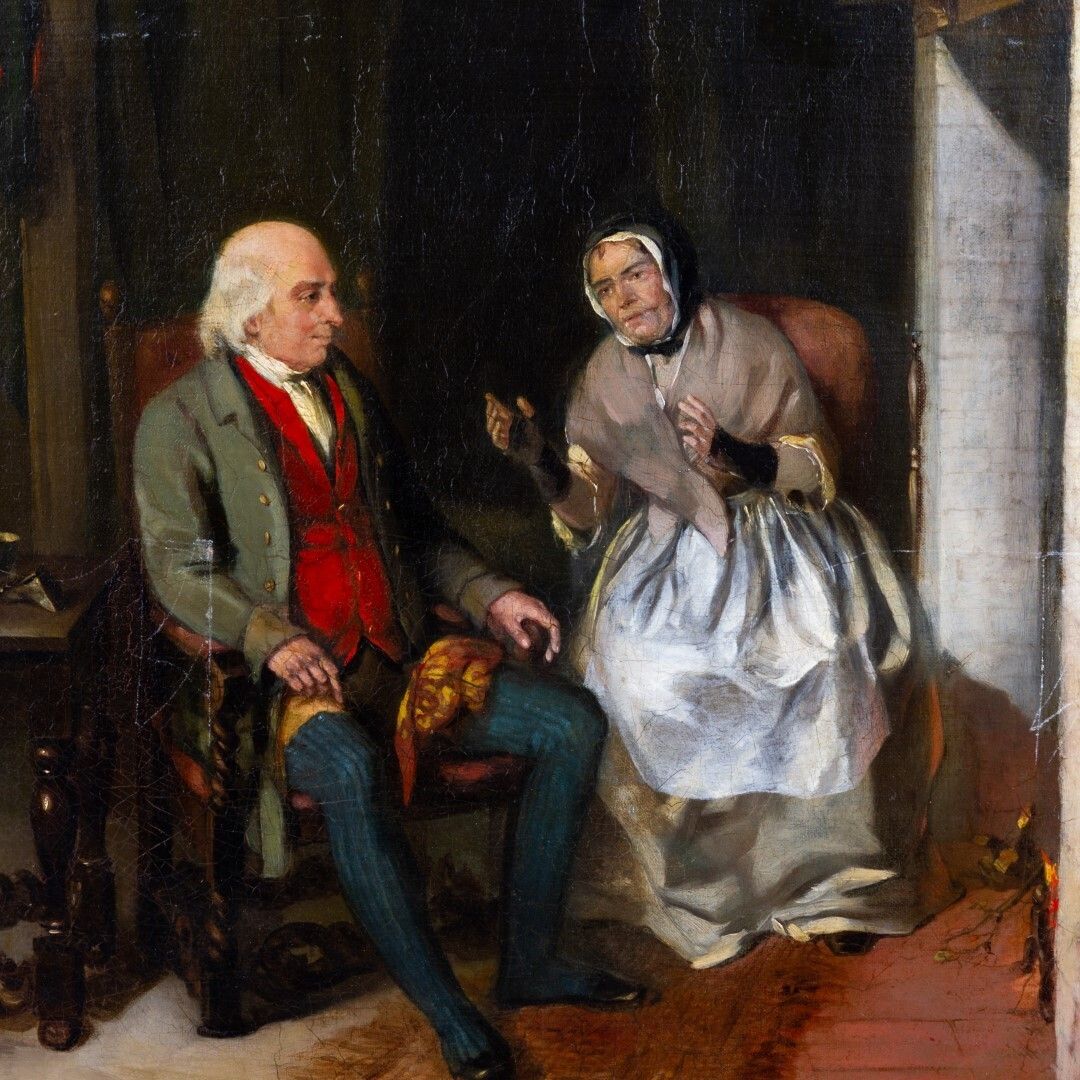 “Conversation By The Fire” Circle Of Sir David Wilkie (1785 1841) Early 19th Century Painting photo furniture