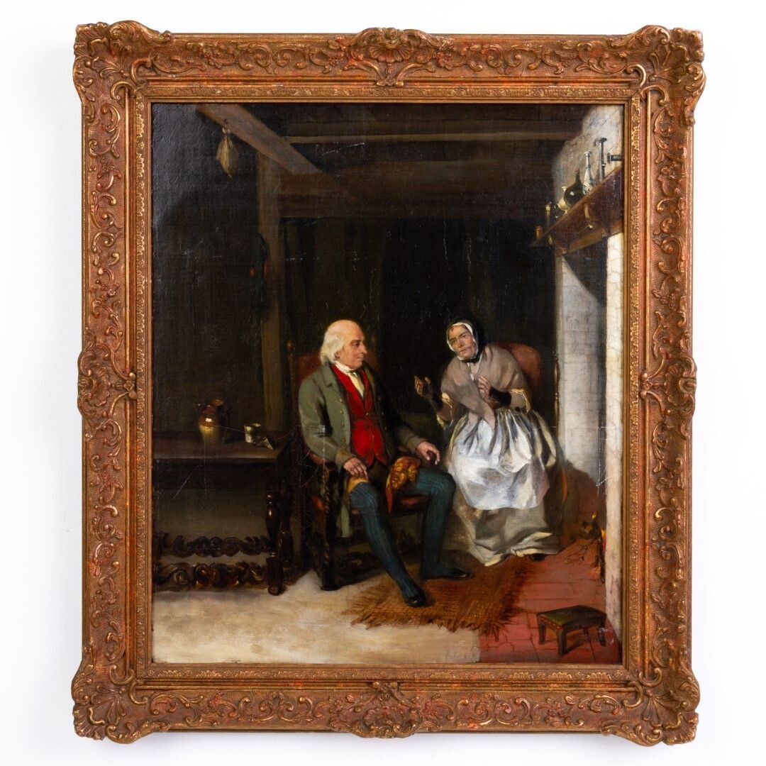 “Conversation By The Fire” Circle Of Sir David Wilkie (1785 1841) Early 19th Century Painting photo 675.0