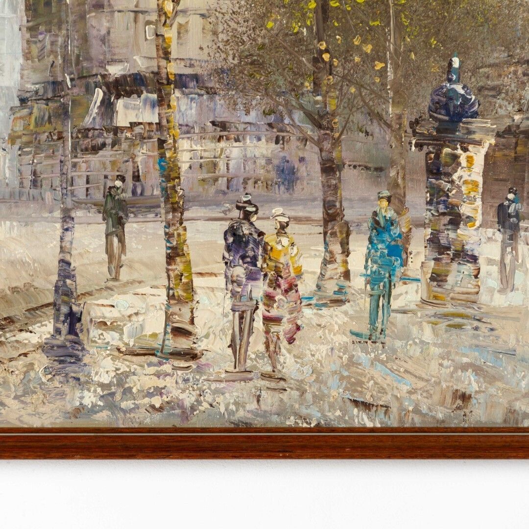 Caroline Burnett (1877 1950) Large French Parisian Impressionist Street Oil Painting Signed photo furniture