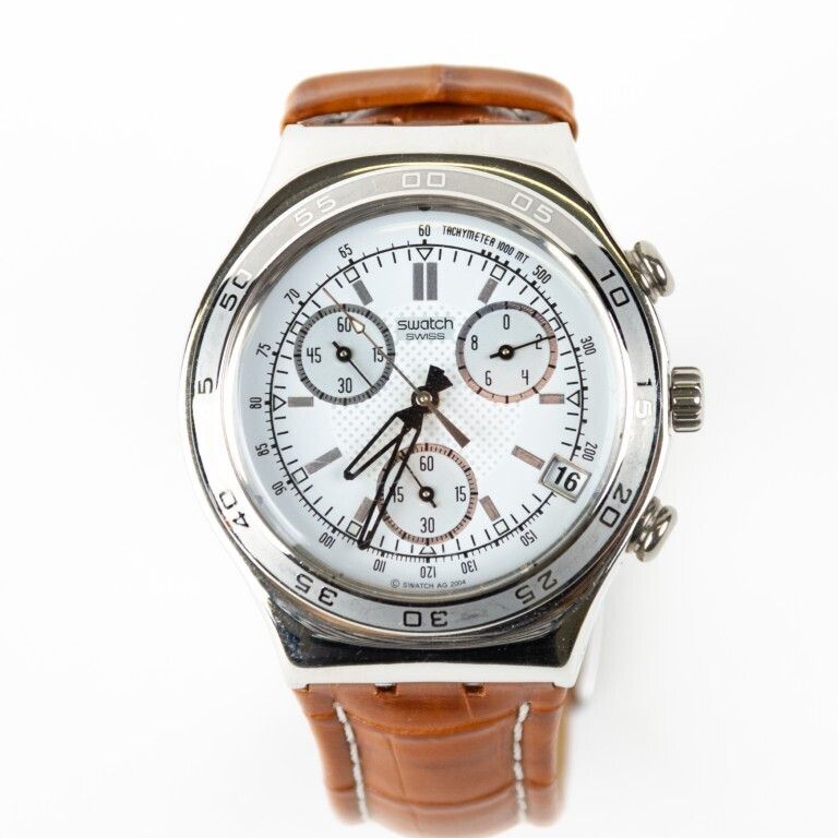Vintage Swatch Men’s Swiss Irony Chronograph Watch With Leather Strap