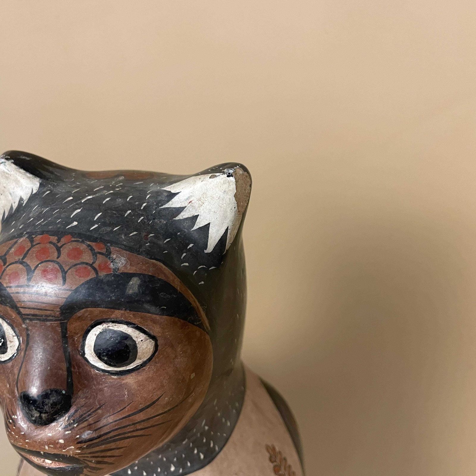 Vintage Mexican Tonala Cat Folk Art Display Hand Painted Sculpture Statue Figurine Pottery photo for sale