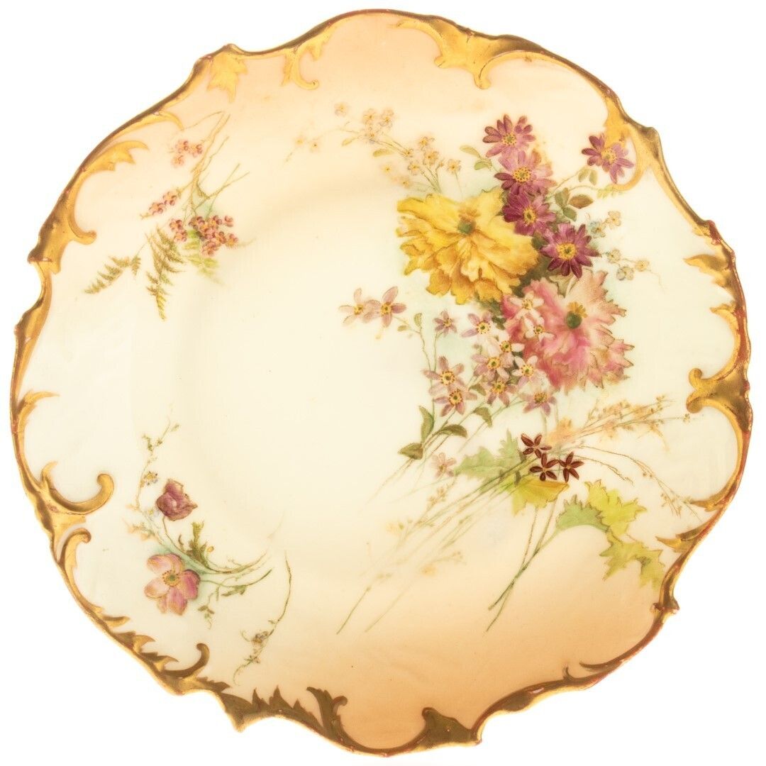 Antique Royal Worcester Hand Painted Blush Porcelain Art Nouveau Plate With Gilt Border