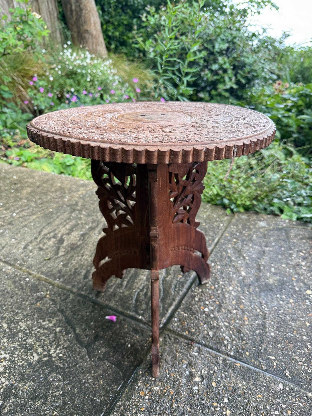 Delightful Vintage Carved Table, Wooden Vintage Table Or Plant Stand, Space Saving Display Table/Stand   Attractive Carved Wooden Table photo furniture