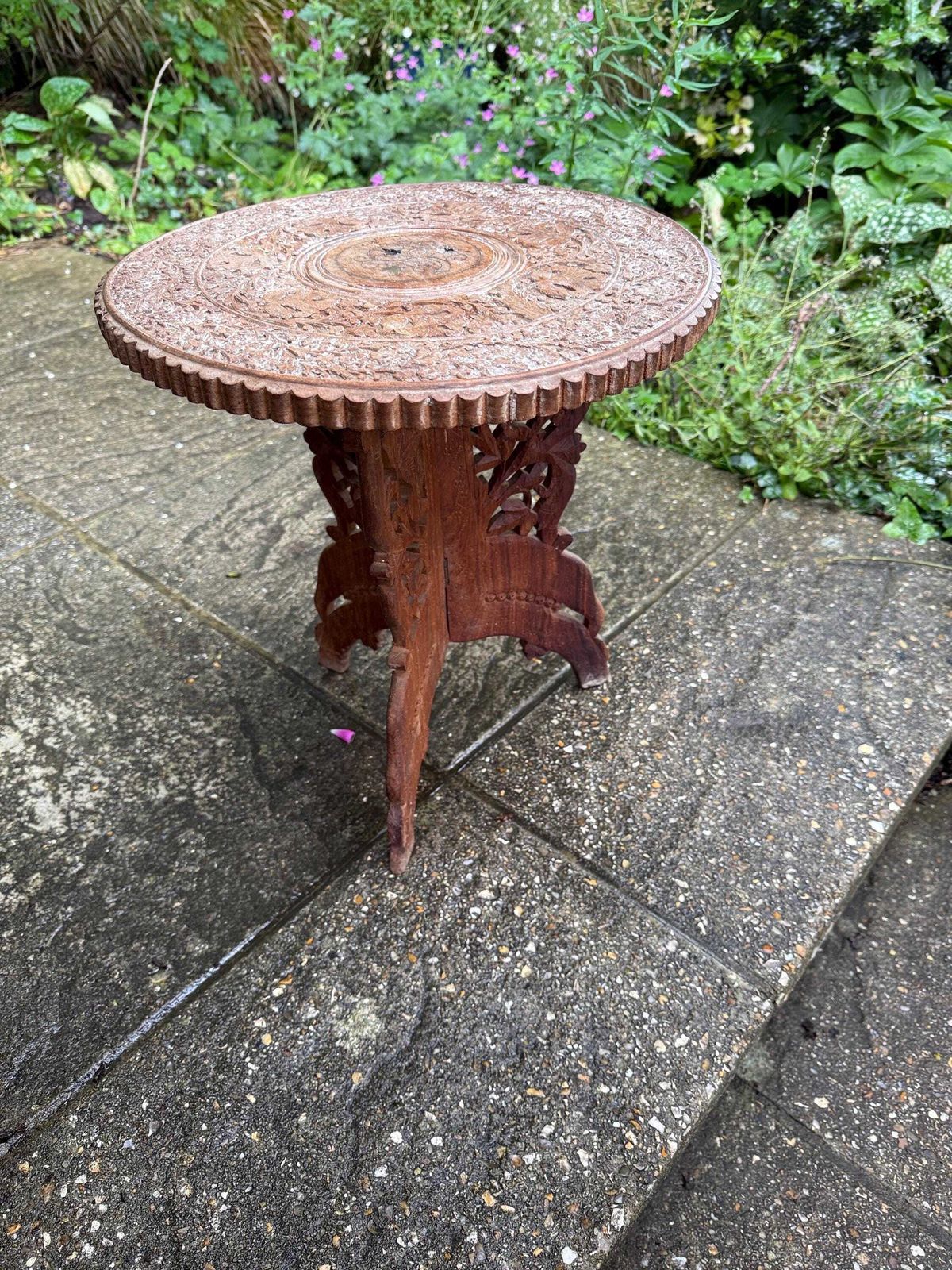 Delightful Vintage Carved Table, Wooden Vintage Table Or Plant Stand, Space Saving Display Table/Stand   Attractive Carved Wooden Table photo 59.0