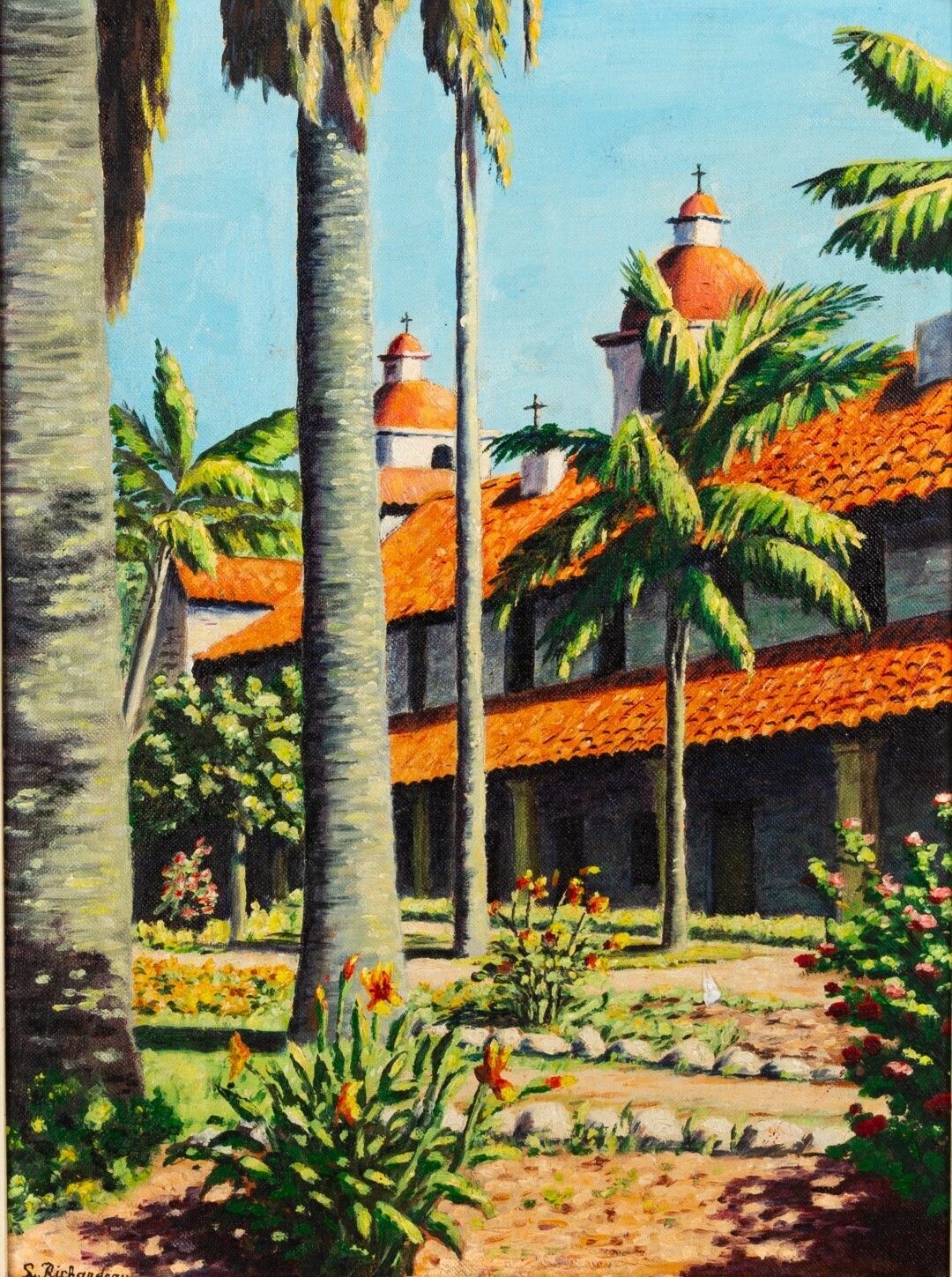 San Juan Capistrano By S. Richardeau Oil Painting Depicting The Mission Of San Capistrano In California