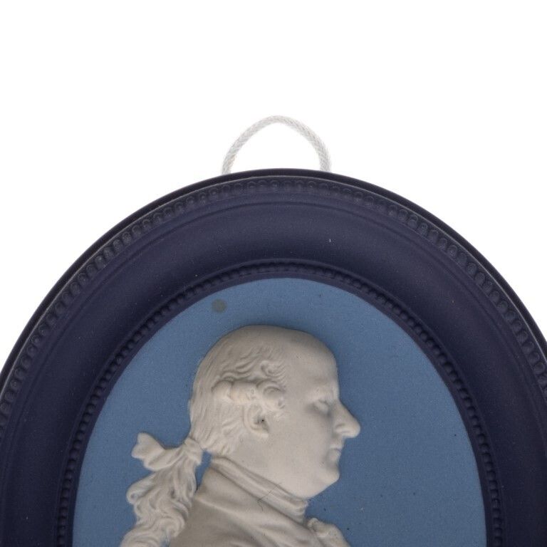 Wedgwood Blue Jasperware Ceramic Porcelain Thomas Bentley Portrait Medallion Plaque photo for sale