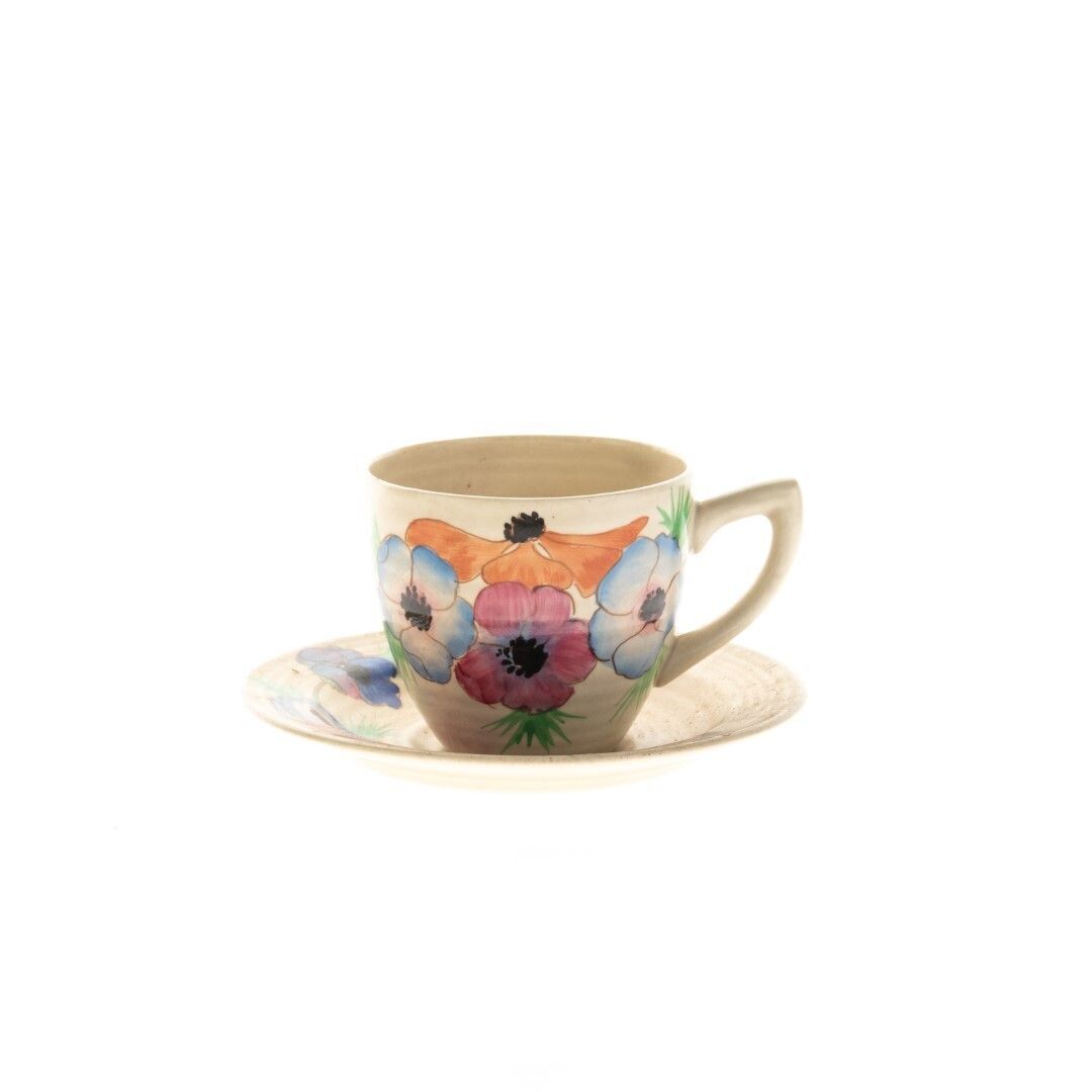 Art Deco Clarice Cliff Hand Painted Crocus Pattern Ceramic Pottery Teacup And Saucer photo furniture