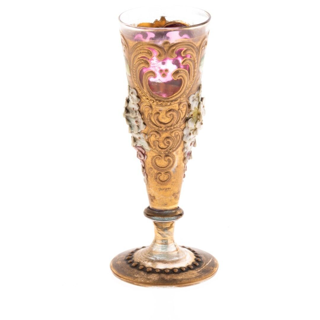 Antique Murano Hand Blown And Gilt Enameled Venetian Liqueur Glass photo furniture
