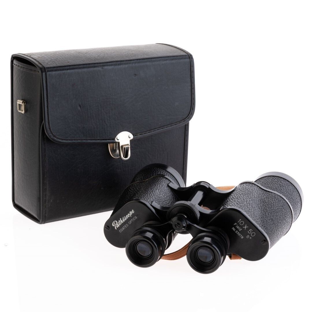 Vintage Pathescope 10×50 Coated Optics Field Binoculars With Case