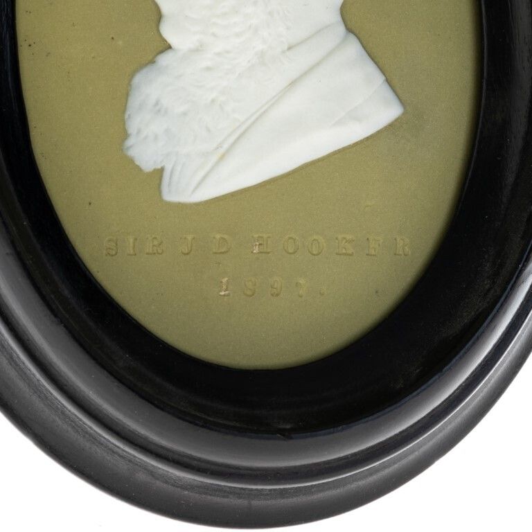 Antique Wedgwood Framed Green Jasperware Ceramic Porcelain Sir Joseph Dalton Portrait Medallion photo for sale